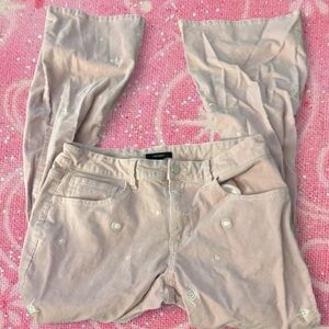 Baby pink corduroy embroidered flare jeans